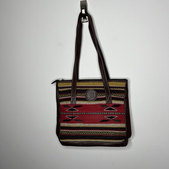Born Wool Leather Tote Bag Southwestern Boho Aztec Pattern Shoulder Purse - Picture 2 of 16